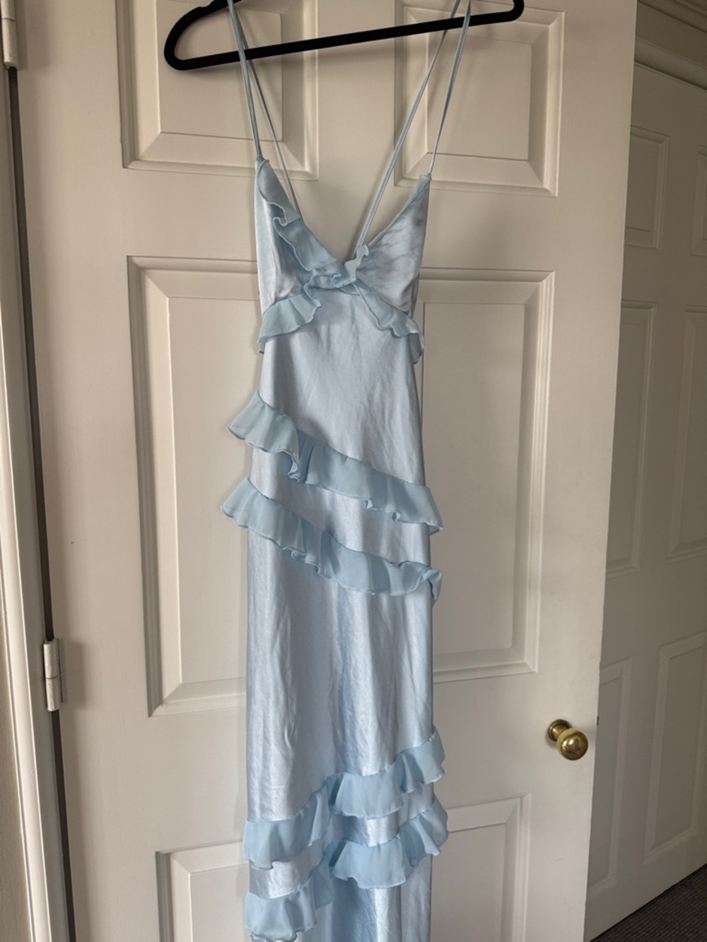 Beginning Boutique Pale Blue Tiered Ruffle Slip Dress
